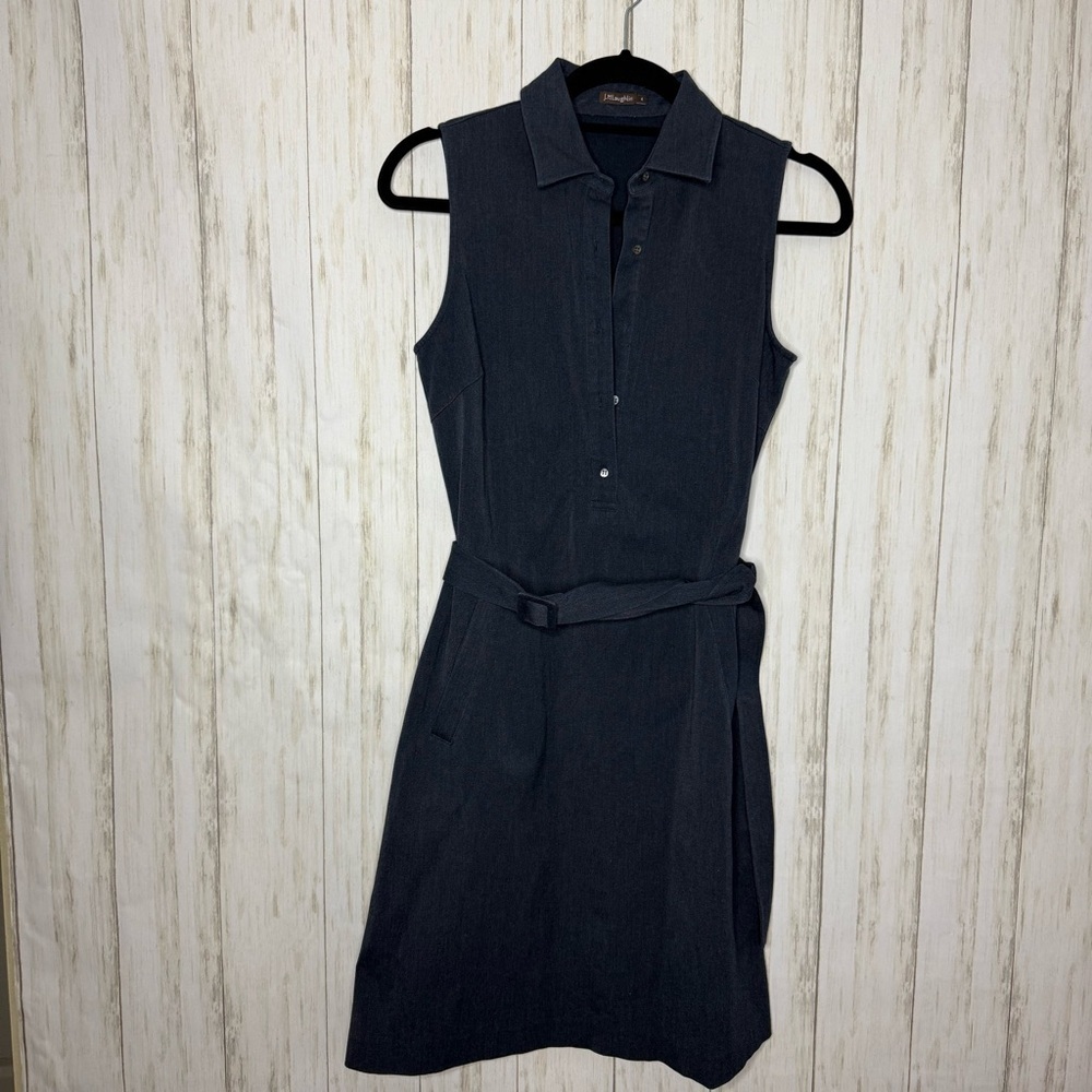 J McLaughlin Dark Denim Belted Midi Dress 4